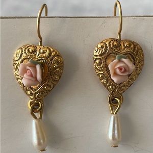 Gold with Rose and pearl bead Earrings